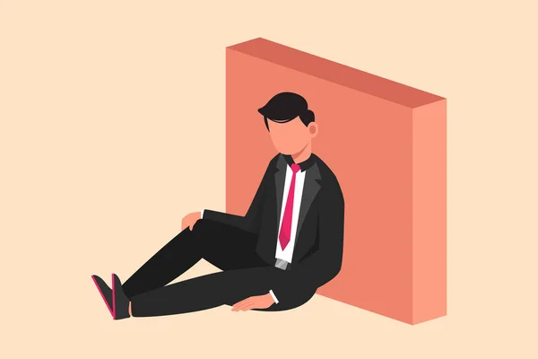 Business Flat Cartoon Estilo Desenho Deprimido Jovem Empresário Sentado Desespero — Vetor de Stock