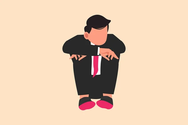 Geschäftsflache Cartoon Stil Zeichnung Deprimierten Geschäftsmann Traurigkeit Melancholischen Stress Sitzen — Stockvektor