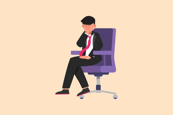 Business Design Drawing Sad Depressed Businessman Sitting Chair Thinking Finding — Stock Vector