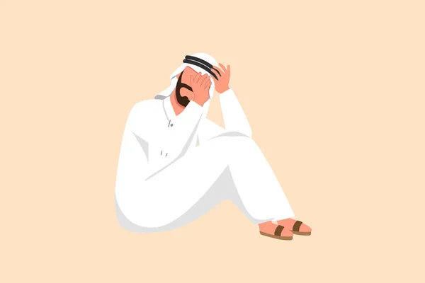 Gaya Kartun Bisnis Datar Menggambarkan Pengusaha Arab Tertekan Merasa Sedih - Stok Vektor