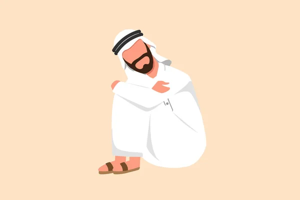 Business Plat Dessin Déprimé Homme Affaires Arabe Assis Dans Désespoir — Image vectorielle