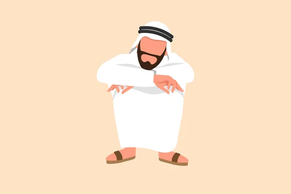 Business Design Dessin Déprimé Arabe Homme Affaires Tristesse Mélancolie Stress — Image vectorielle