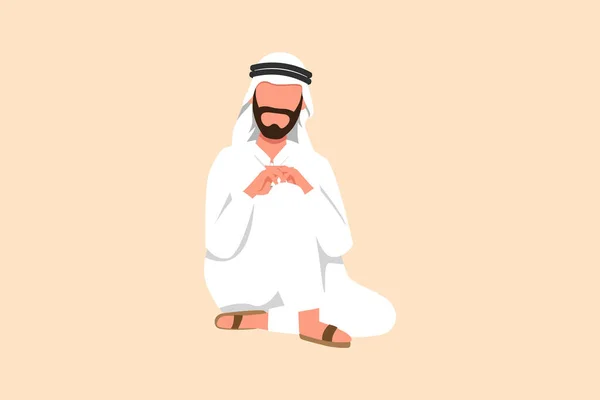 Business Flat Cartoon Style Drawing Arabian Businessman Sitting Alone Floor — Stock Vector