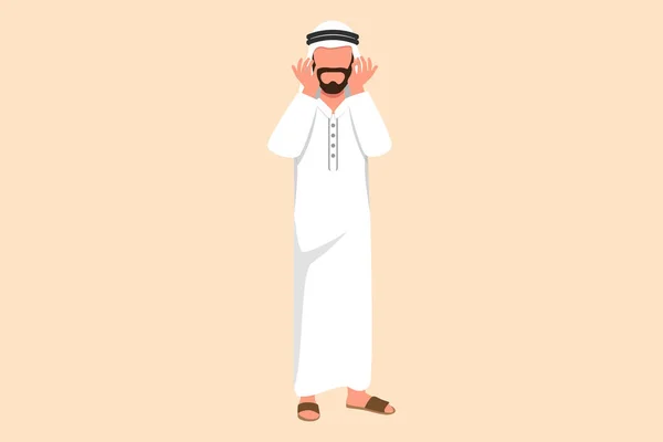 Business Design Drawing Depressed Arab Businessman Standing Holding Head Feeling — Stock Vector