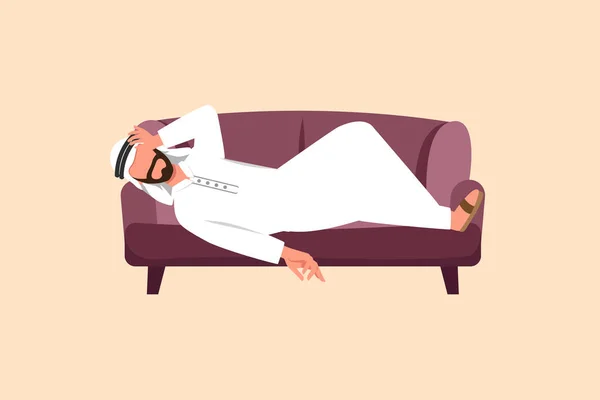Gaya Kartun Datar Bisnis Menggambar Pengusaha Arab Tertekan Lelah Beristirahat - Stok Vektor
