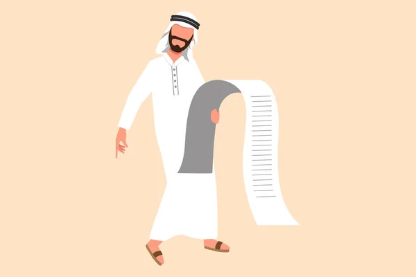 Bisnis Datar Menggambar Tertekan Arab Pengusaha Berdiri Berpikir Tentang Menemukan - Stok Vektor