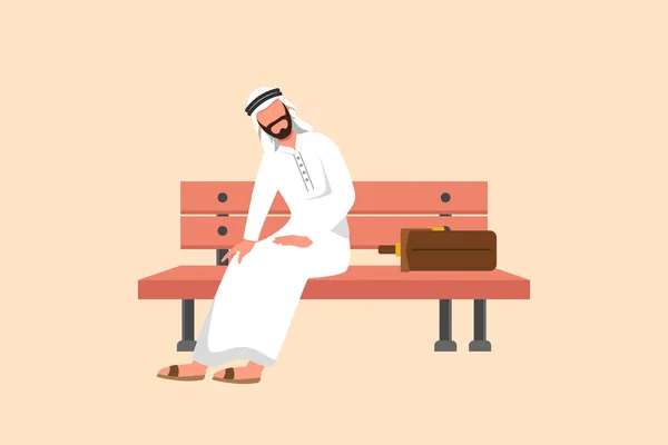 Bisnis Datar Menggambar Sedih Tertekan Arab Pengusaha Duduk Bangku Taman - Stok Vektor