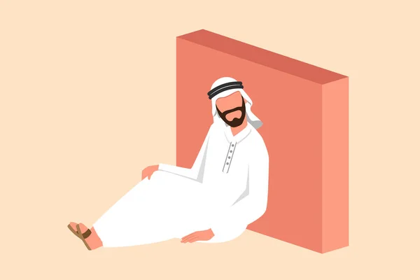 Gambar Desain Bisnis Membuat Pengusaha Muda Arab Tertekan Duduk Dalam - Stok Vektor