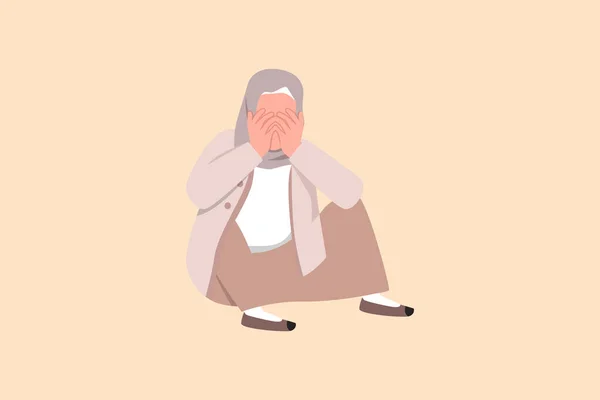 落ち込んでいるアラブの実業家を描くビジネスフラット漫画のスタイルは 手で彼女の顔をカバーし 床に座っている うつ病 悲しみ 失望症状 グラフィックデザインベクトルイラスト — ストックベクタ
