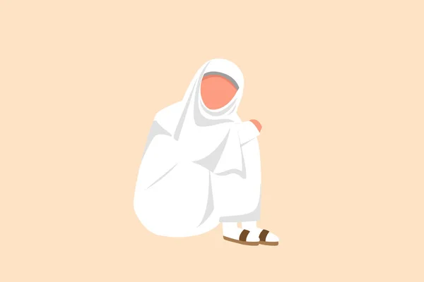 Business Plat Dessin Déprimé Femme Affaires Arabe Assis Dans Désespoir — Image vectorielle