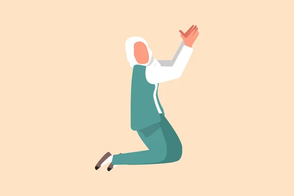 Negocio Plano Dibujo Deprimido Árabe Mujer Negocios Rodillas Pedir Ayuda — Archivo Imágenes Vectoriales