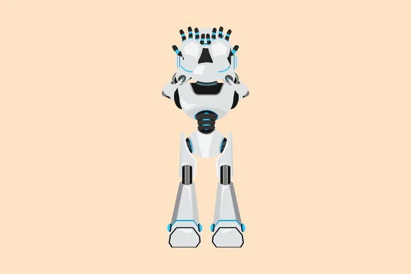 商务设计图令人沮丧的机器人站着抱头 感到头疼 今后的技术开发 人工智能和机器学习 平面卡通风格矢量插图 — 图库矢量图片