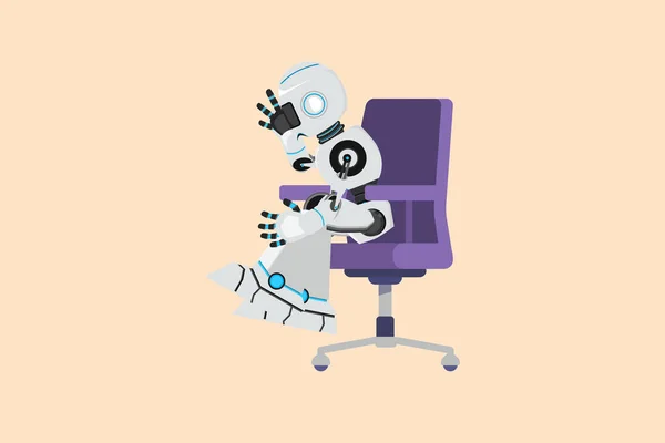 Estilo Desenho Animado Plano Negócios Desenho Robô Deprimido Sentado Cadeira — Vetor de Stock