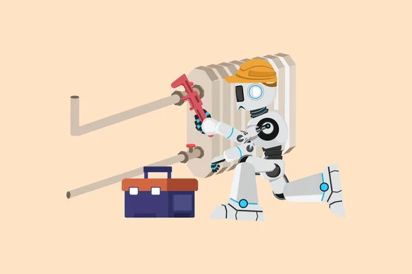 Business Flat Cartoon Style Drawing Robot Plumber Repair Install Batteries — Stock Vector