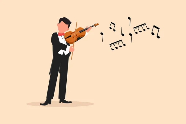 Business Flat Drawing Happy Man Musician Playing Violin Classical Music — Stock Vector