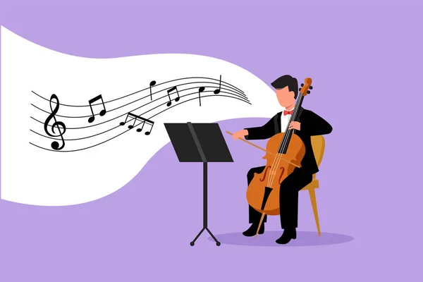 Business Flat Style Drawing Young Male Performer Playing Contrabass Cellist — Stock Vector
