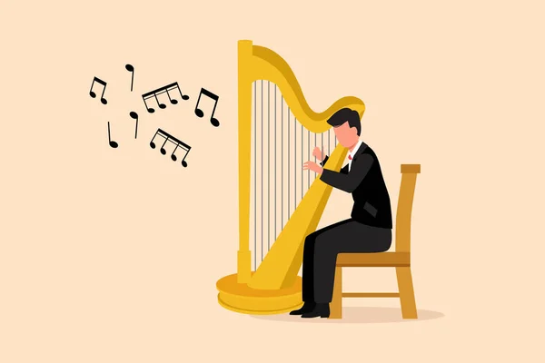 Affärer Platt Stil Rita Man Musiker Spelar Harpa Klassisk Musikartist — Stock vektor