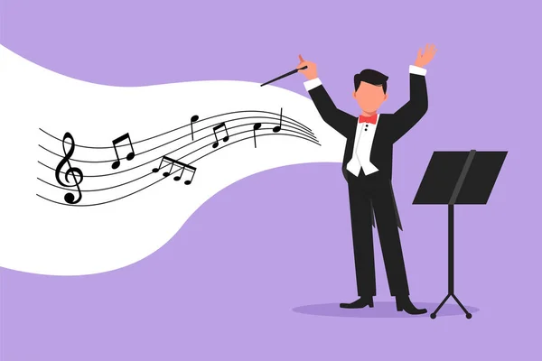 Business Design Drawing Man Music Orchestra Conductor Male Musician Tuxedo — Stock Vector