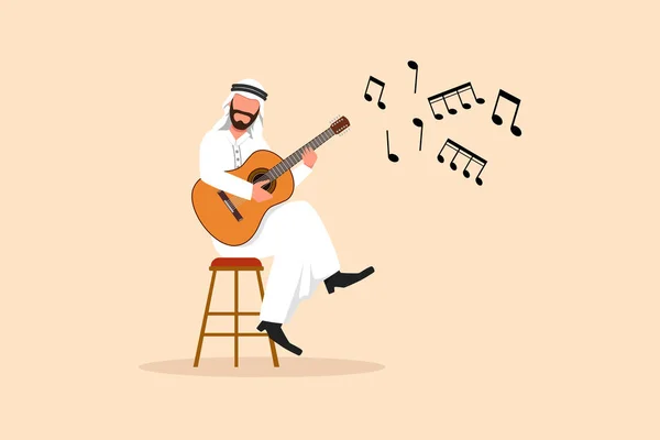 Business Flat Drawing Young Arab Man Character Sitting Playing Acoustic — Stock Vector