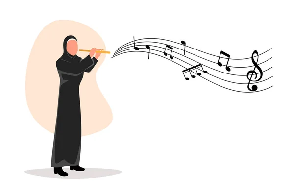 Бизнес Плоский Карикатурный Стиль Рисующий Арабскую Женщину Музыканта Играющую Флюте — стоковый вектор