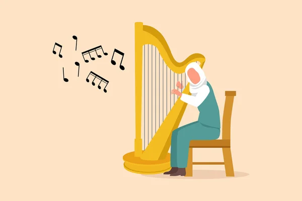 Affärer Platt Stil Rita Arabiska Kvinna Musiker Spelar Harpa Klassisk — Stock vektor
