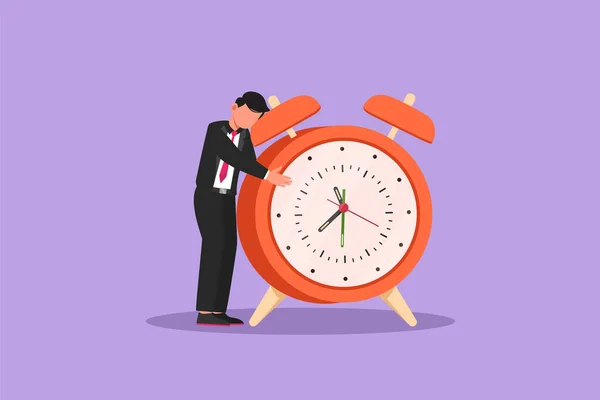 사업가나 경영자가서 커다란 시계를 껴안고 모습을 그림이다 프로젝트 그래픽 디자인 — 스톡 벡터