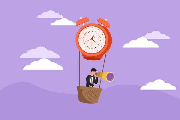 Personagem Plana Desenho Feliz Empresário Gerente Empregado Montar Relógio Alarme — Vetor de Stock