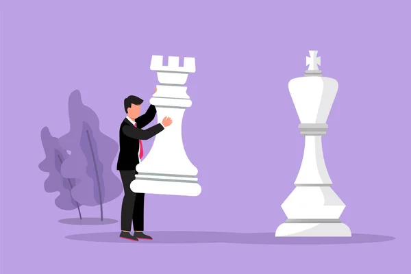 Cartoon Flat Style Drawing Businessman Holding Rook Chess Piece Beat — Stock Vector