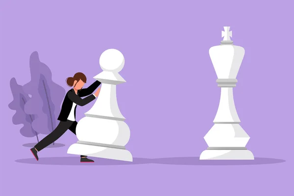 Graphic Flat Design Drawing Competitive Businesswoman Push Huge Pawn Chess — Image vectorielle