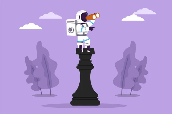 Charakter Flache Zeichnung Junger Astronaut Steht Auf Großen Turm Schachfigur — Stockvektor