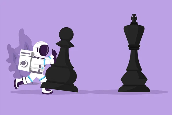 Graphic Flat Design Drawing Young Astronaut Push Huge Pawn Chess — Image vectorielle