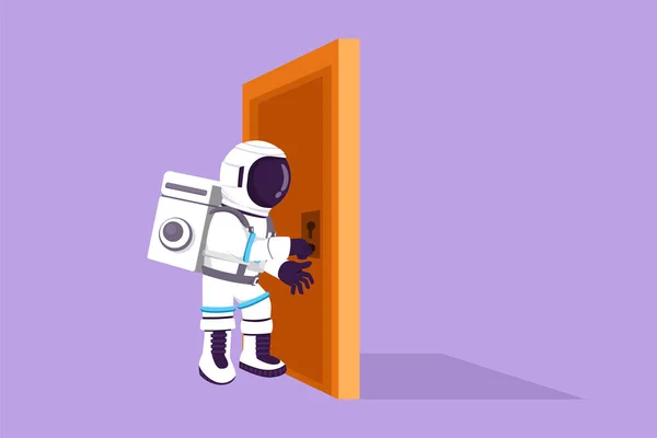 Γραφιστική Επίπεδη Σχεδίαση Σχέδιο Νεαρός Αστροναύτης Κρατώντας Ένα Πόμολο Πόρτας — Διανυσματικό Αρχείο