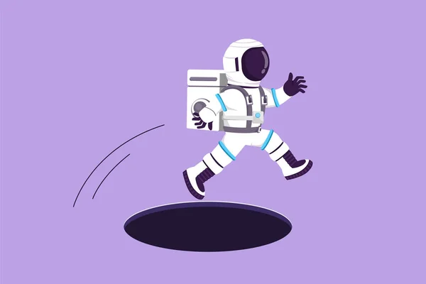 Personagem Plana Desenho Jovem Astronauta Saltando Através Buraco Superfície Lua —  Vetores de Stock