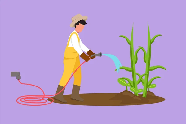 Grafico Disegno Piatto Disegno Contadino Irrigazione Verdure Con Tubo Agricoltura — Vettoriale Stock