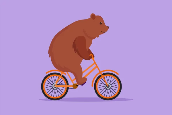 Projeto Gráfico Plano Desenhando Urso Marrom Treinado Brincando Bicicleta Redor — Vetor de Stock