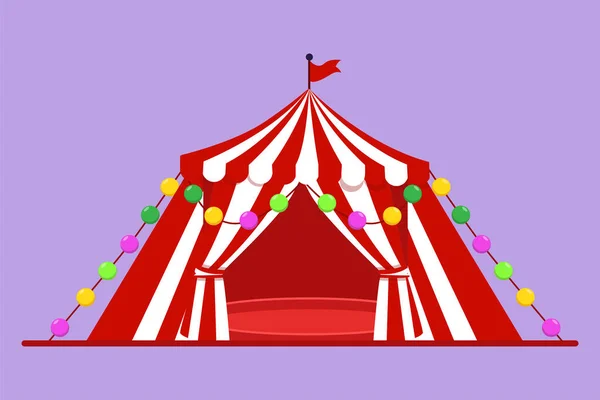 Γραφική Επίπεδη Σχεδίαση Σκηνή Τσίρκο Σχήμα Τριγώνου Ρίγες Και Σημαία — Διανυσματικό Αρχείο