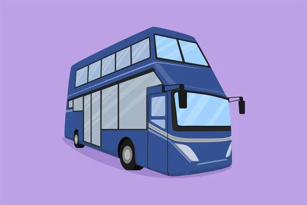 Cartoon flat style drawing double decker buses take tourists around and enjoy old city tour package. Promising transportation business. Public vehicle. Urban life. Graphic design vector illustration