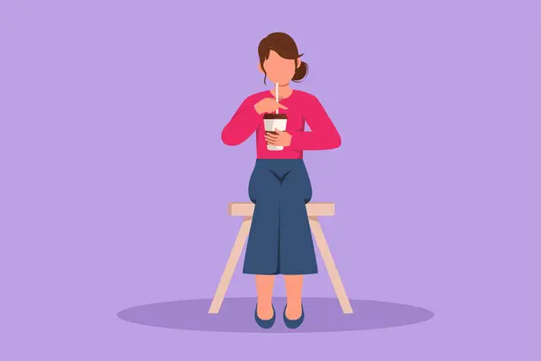性格平淡的女人喝咖啡 在自助餐厅休息 到餐馆 咖啡店的客人 早上喝点咖啡 咖啡因 卡通设计矢量图解 — 图库矢量图片