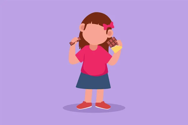 Cartoon Flat Style Drawing Cute Little Child Eat Chocolate Bar — Stock Vector