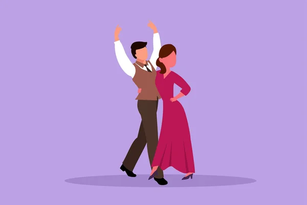 Desenho Plano Personagem Homem Mulher Dançarina Profissional Casal Dançando Tango — Vetor de Stock
