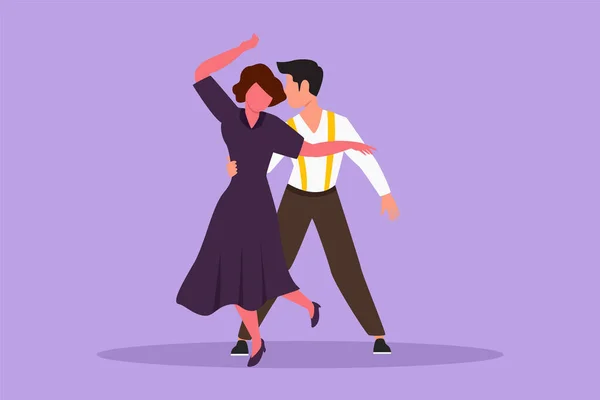 Character Flat Drawing Young Man Woman Professional Dancer Dancing Tango — Stock Vector