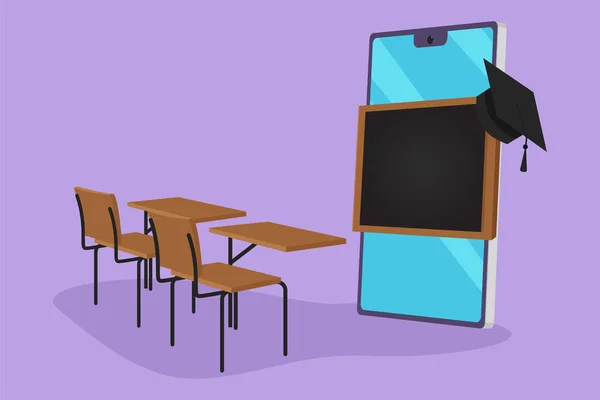 Cartoon Flat Style Drawing Empty Study Chairs Desks Facing Smartphone — ストックベクタ