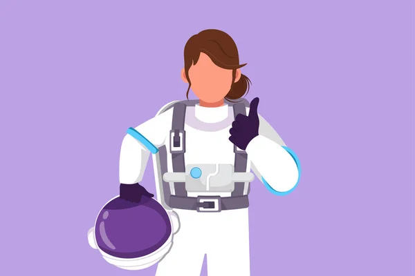 Graphic Flat Design Drawing Female Astronaut Holding Helmet Thumbs Gesture — Stock Vector