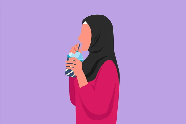 Grafisk Platt Design Ritning Sida Bild Arabiska Kvinna Med Sugrör — Stock vektor