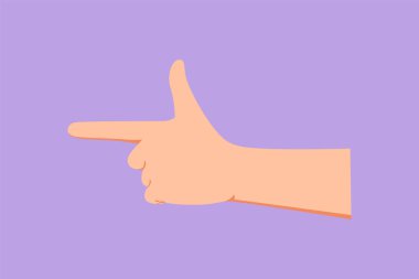 Silah çekerken düz bir el hareketi. Elden vurulma, silah işareti ya da sembol. Sözsüz ya da el işareti olmadan. İnsan eğitimi için el varyasyonu şekli. Çizgi film tasarım vektör çizimi