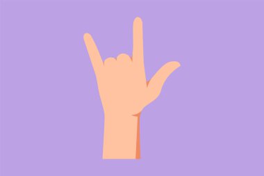 Rock n roll el hareketi sembolü. Ağır metal ya da dirençli el hareketi. Sözsüz işaretler ya da semboller. Eğitim için el varyasyonu şekli. Çizgi film stili tasarım vektör çizimi