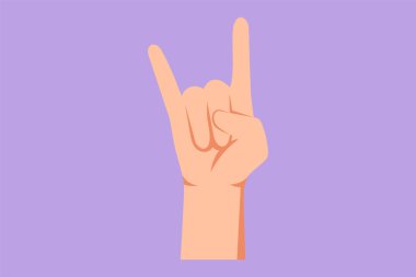 Jest sembolü üzerine düz bir taş çizimi. Ağır metal el hareketi. Sözsüz işaretler ya da semboller. El varyasyonu şekli konsepti. Rock n Roll müzik ikonu tarzı. Çizgi film tasarım vektör çizimi
