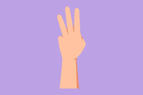 Karaktär Platt Ritning Hand Gest Med Tredje Plats Symbol Nummer — Stock vektor