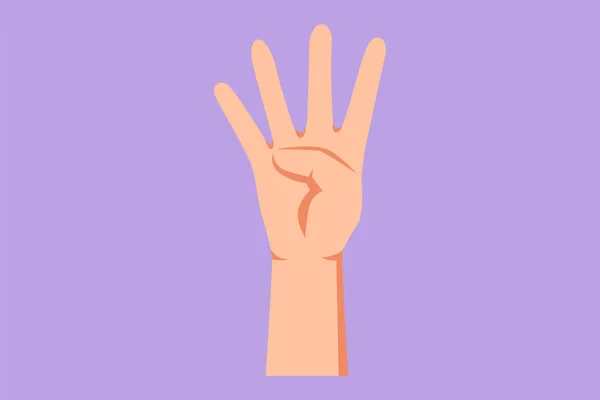 Tecknad Platt Stil Ritning Hand Räkna Nummer Fyra Lär Dig — Stock vektor