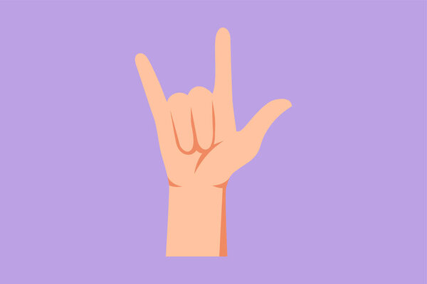 Cartoon flat style drawing rock n roll hand gesture symbol. Heavy metal or resistance hand gesture. Nonverbal signs or symbols. Hand variation shape for education. Graphic design vector illustration